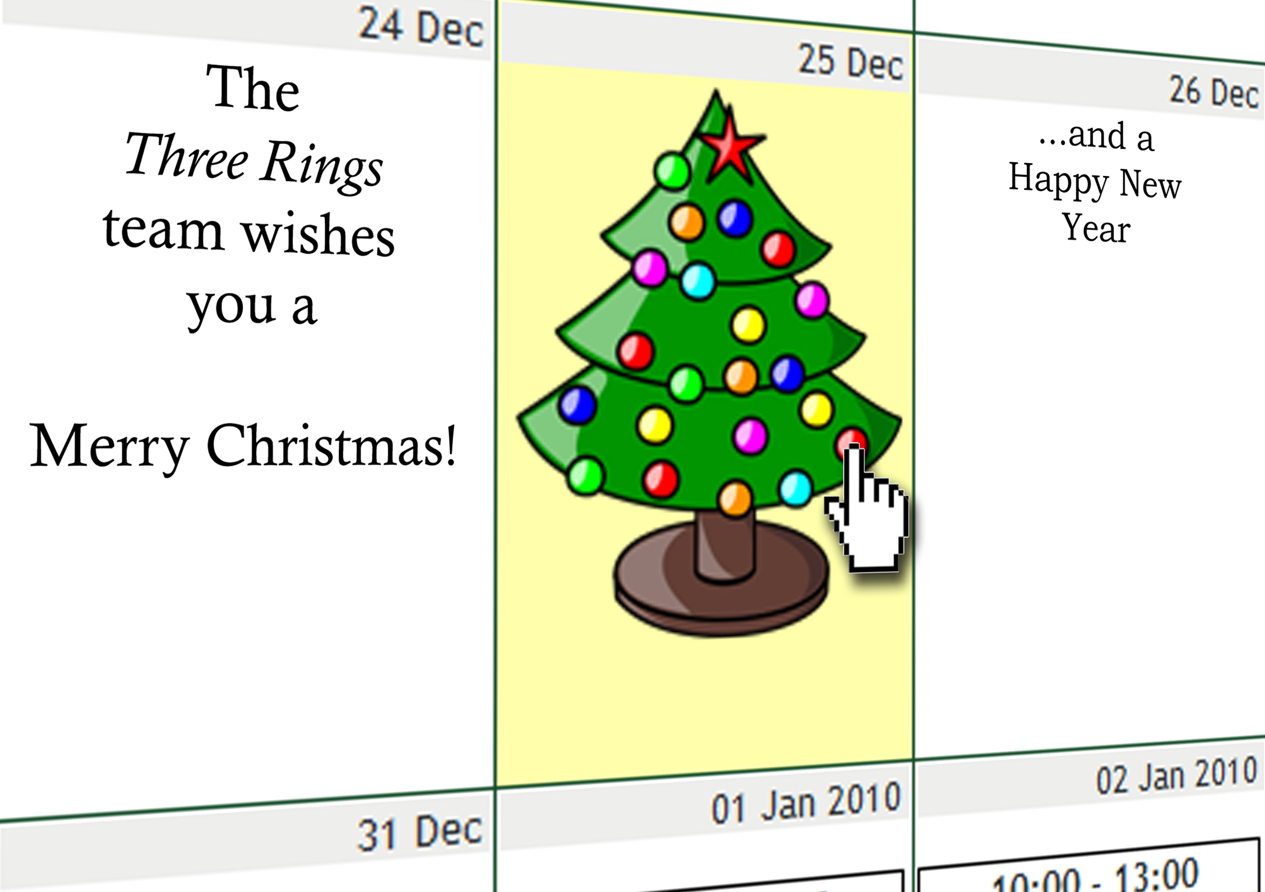 The Three Rings rota, with a cartoon Christmas tree in the middle 