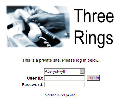 The login page for Three Rings version 0.721