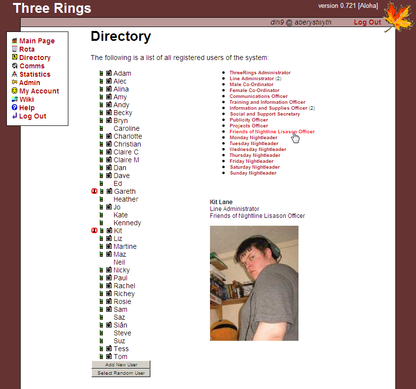 Screenshot of the Directory page in an early version of Three Rings